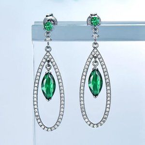 DANGLING MARQUISE GREEN CUBIC ZIRCONIA EARRINGS